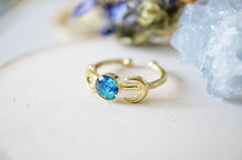 Real Pressed Flower and Resin Ring, Gold Moons in Blue and Teal