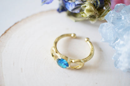 Real Pressed Flower and Resin Ring, Gold Moons in Blue and Teal