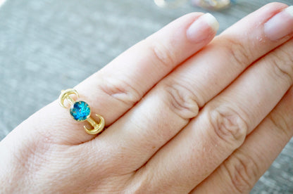 Real Pressed Flower and Resin Ring, Gold Moons in Blue and Teal