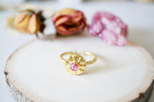 Real Pressed Flower and Resin Ring, Small Gold Sun in Pinks