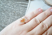 Real Pressed Flower and Resin Ring, Rectangle Gold Band in Yellow and Red