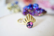 Real Pressed Flower and Resin Ring, Gold Half Sun in Pink Flowers and Purple Glass Glitter