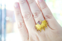 Real Pressed Flower and Resin Ring, Gold Half Sun in Burgundy and White