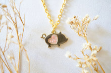 Real Pressed Flowers in Resin, Gold Pig Necklace in Light Pink