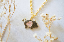 Real Pressed Flowers in Resin, Gold Pig Necklace in Light Pink