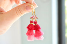 Real Pressed Flowers and Resin Dangle Earrings, Gold and Pink Tassels with Pink Flowers