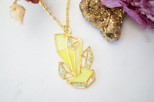 Real Pressed Flowers in Resin, Gold Crystal Necklace in Neon Glow in the Dark