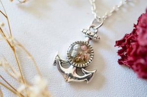 Real Pressed Flowers in Resin, Silver Anchor with Heather Flowers