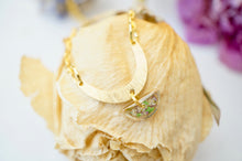 Real Pressed Flowers in Resin, Gold Necklace in Purple and Green