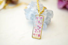 Real Pressed Flowers in Resin, Gold Necklace Bar in Pinks
