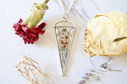 Real Pressed Flowers in Resin, Silver Necklace with Heather Flowers