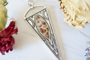 Real Pressed Flowers in Resin, Silver Necklace with Heather Flowers