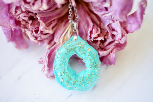 Real Pressed Flowers in Resin, Teal Geode Necklace with Yellow Flowers