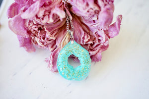 Real Pressed Flowers in Resin, Teal Geode Necklace with Yellow Flowers