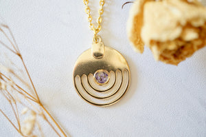 Real Pressed Flowers in Resin, Gold Necklace in Purple