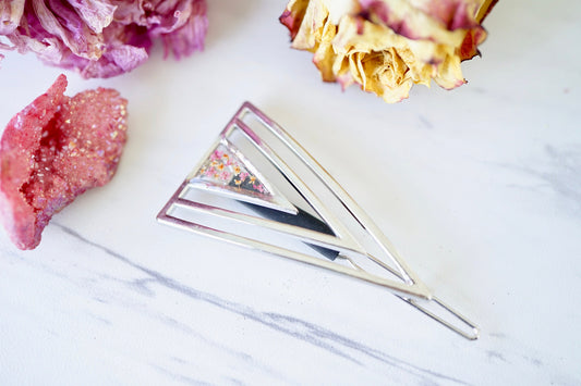 Real Pressed Flowers in Resin, Silver Hair Clip in Pink