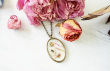 Real Pressed Flowers in Resin, Bronze Oval Necklace in Mix