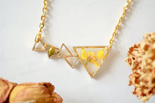 Real Pressed Flowers in Resin, Gold Necklace in Yellow