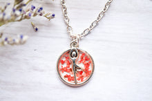 Real Pressed Flowers in Resin, Silver Yoga Necklace in Red