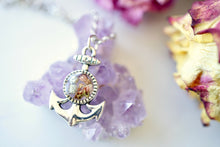 Real Pressed Flowers in Resin, Silver Anchor Necklace with Heather Flowers