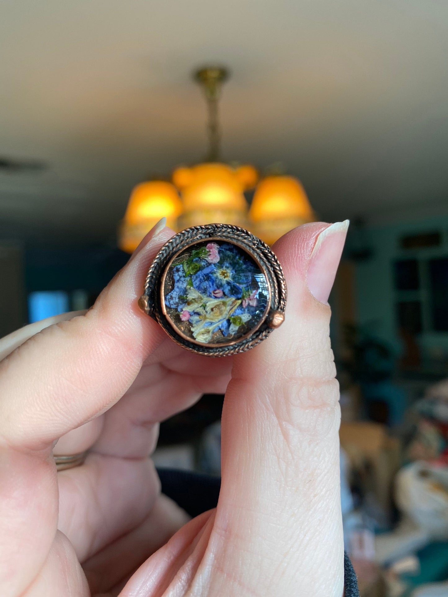 Real Pressed Flower and Resin Ring, Copper and Mixed Flowers