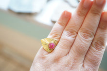 Real Pressed Flower and Resin Ring, Gold and Pink