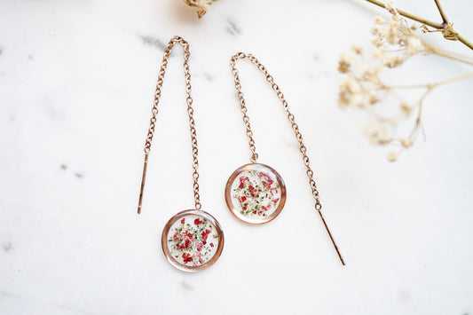 Real Pressed Flowers Earrings, Rose Gold Threaders in Mint