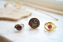 Real Pressed Flower and Resin Ring, Silver Band with Pink Heathers