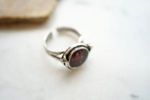 Real Pressed Flower and Resin Ring, Silver Band with Pink Heathers