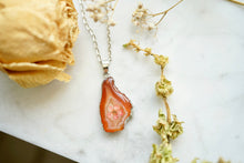 Real Pressed Flowers in Resin, Silver and Orange Druzy Geode Necklace