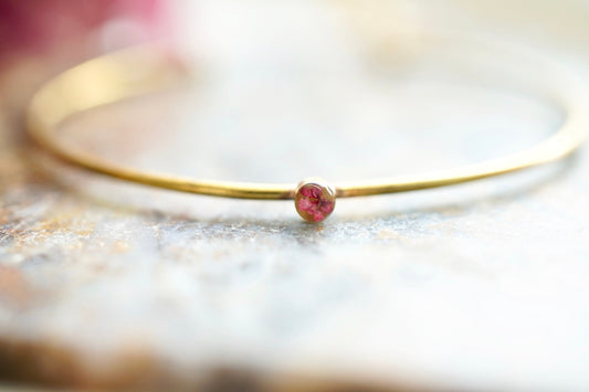 Real Pressed Flowers and Resin Adjustable Bracelet, Brass with Burgundy Flower