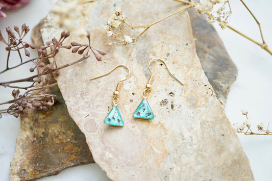 Real Pressed Flowers Earrings, Rose Gold Triangle Drops in Pink