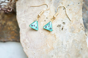 Real Pressed Flowers Earrings, Rose Gold Triangle Drops in Pink