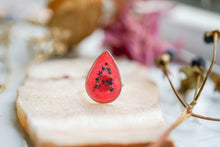 Real Pressed Flower and Resin Ring, Initial Teardrop in Pink