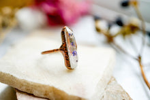 Real Pressed Flower and Resin Ring, White Crystal in Copper with Purple Flowers