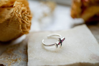 Real Pressed Flower and Resin Ring, Black and Silver Plane with Pink Flowers