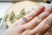 Real Pressed Flower and Resin Ring, Diamond Silver Band with Forget Me Not