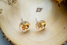 Real Pressed Flowers and Resin Stud Earrings, Circles with Mixed Flowers