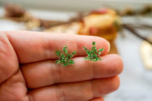 Real Pressed Flowers and Resin Stud Earrings, Pot Leaf, Cannabis, Marijuana, Weed Earrings with Green Flowers