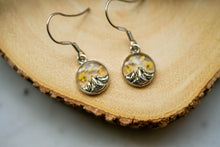 Real Pressed Flowers Earrings, Drops, Silver Mountains in Yellow