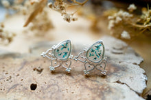 Real Pressed Flowers and Resin Stud Earrings, Silver Boho Teardrops with Teal Flowers