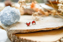Real Pressed Flowers and Resin Stud Earrings, Tiny Silver Moons with Red Flowers