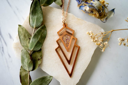 Real Pressed Flowers in Resin, Rose Gold Necklace with Chocolate Queen Anne&#39;s Lace