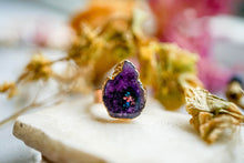 Real Pressed Flower and Resin Ring, Geode Druzy Ring in Purple