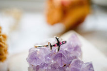 Real Pressed Flower and Resin Ring, Black and Silver Plane with Pink Flowers