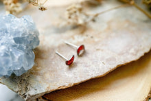 Real Pressed Flowers and Resin Stud Earrings, Tiny Silver Moons with Red Flowers