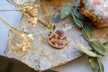 Real Pressed Flowers in Resin Necklace, Gold Apple Necklace with Pink and White Heather Flowers, Teacher jewelry, Teacher necklace