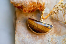 Real Pressed Flowers in Resin, Tigers Eye Necklace with Orange Flowers