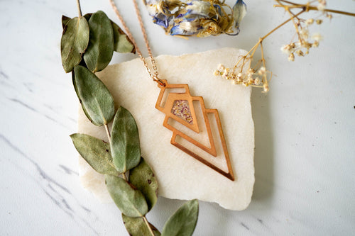 Real Pressed Flowers in Resin, Rose Gold Necklace with Chocolate Queen Anne's Lace